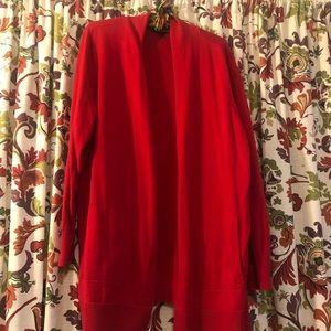 Lands End Holiday red cardigan